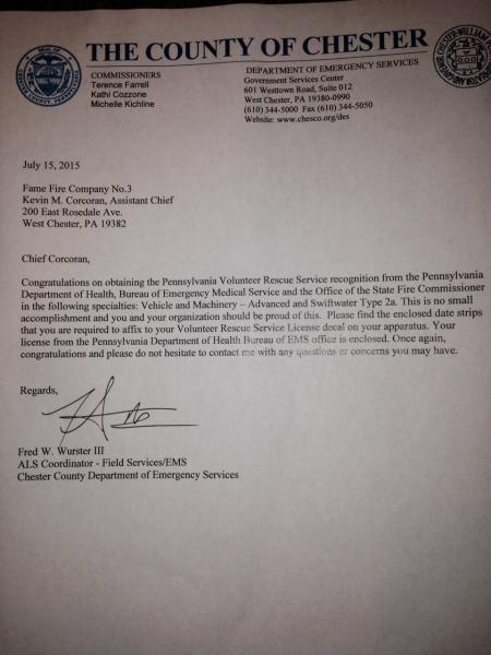 Vehicle Service Department Letter >> Fame Fire Company No 3 Vehicle Service Department Letter >> Fame Fire Company No 3