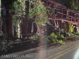 Vehicle into an abandoned building.